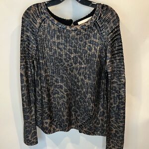Oui Cheetah Metallic Open Back Sweater SZ 2